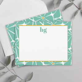 Retro Flower Power Kleurrijke Turquoise Monogram Notitiekaartje