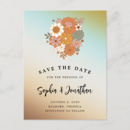 Retro Flower Power QR Code Weddenschap Save the Da Aankondigingskaart