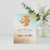 Retro Flower Power QR Code Weddenschap Save the Da Aankondigingskaart (Staand voorkant)