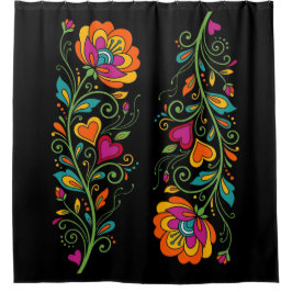 Retro Flower Power Ranken Border 19 Douchegordijn