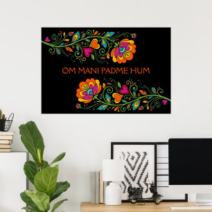 Retro Flower Power Ranken Border 19 + jouw tekst Poster