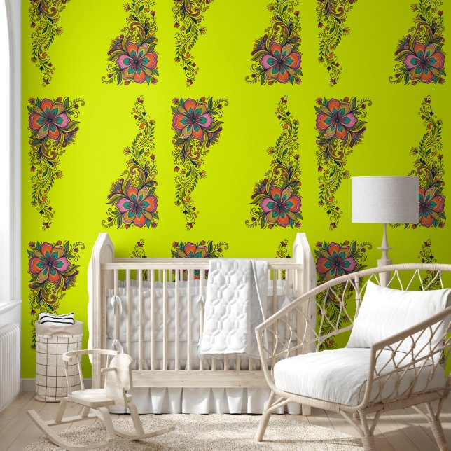 Retro Flower Power Ranken Border 6 Behang (Kinderen)