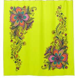 Retro Flower Power Ranken Border 6 Douchegordijn