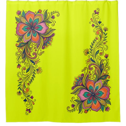 Retro Flower Power Ranken Border 6 Douchegordijn (Voorkant)