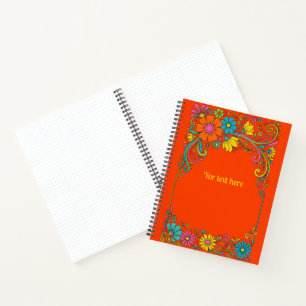 Retro Flower Power Ranken - Label Frame 1 Notitieboek