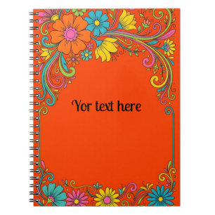 Retro Flower Power Ranken - Label Frame 1 Notitieboek