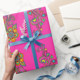 Retro Flower Power Ranken Rand 18 Cadeaupapier
