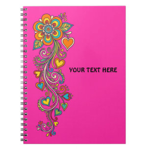 Retro Flower Power Ranken Rand 18 + jouw tekst Notitieboek
