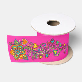 Retro Flower Power Ranken Rand 18 Satijnen Lint