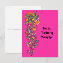 Retro Flower Power Ranken Rand 18 + uw tekst Briefkaart