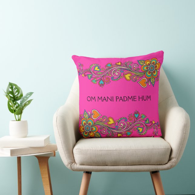 Retro Flower Power Ranken Rand 18 + uw tekst Kussen (Stoel)