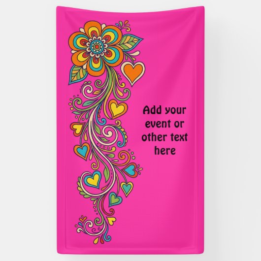 Retro Flower Power Ranken Rand 18 + uw tekst Spandoek (Verticaal)