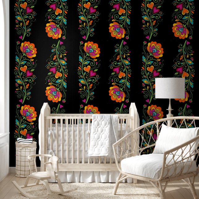 Retro Flower Power Ranken Rand 19 Behang (Kinderen)