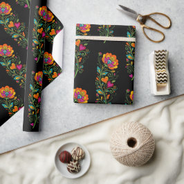 Retro Flower Power Ranken Rand 19 Cadeaupapier