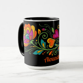 Retro Flower Power Ranken Rand 19 + jouw tekst Mok