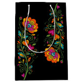 Retro Flower Power Ranken Rand 19 Medium Cadeauzakje (Voorkant)