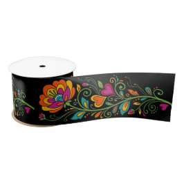 Retro Flower Power Ranken Rand 19 Satijnen Lint