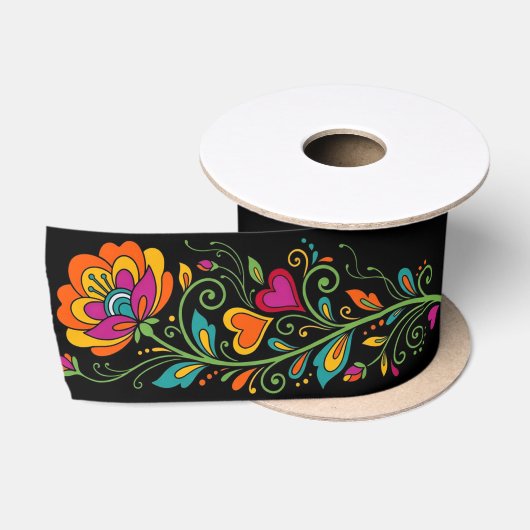 Retro Flower Power Ranken Rand 19 Satijnen Lint (Spoel)