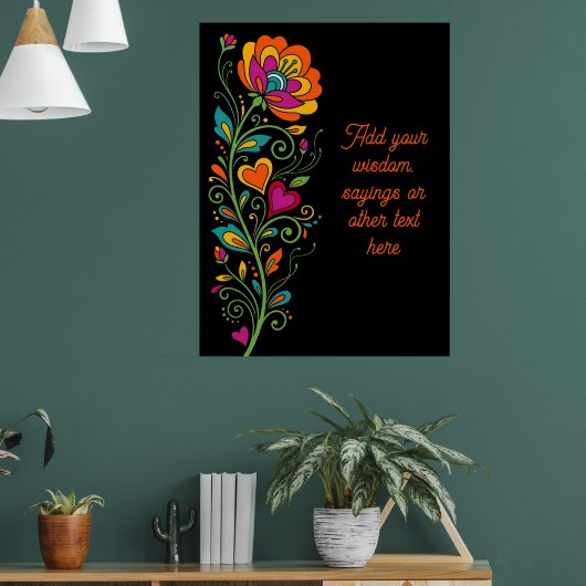 Retro Flower Power Ranken Rand 19 + uw tekst Poster (Woonkamer 1)