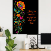 Retro Flower Power Ranken Rand 19 + uw tekst Poster (Thuiskantoor)