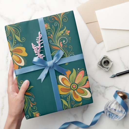 Retro Flower Power Ranken Rand 1 Cadeaupapier (Geschenken)