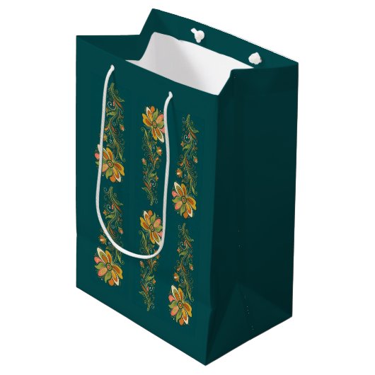 Retro Flower Power Ranken Rand 1 Medium Cadeauzakje (Voorkant Gekanteld)