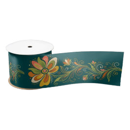 Retro Flower Power Ranken Rand 1 Satijnen Lint