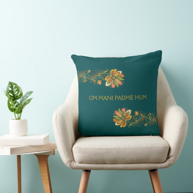 Retro Flower Power Ranken Rand 1 + uw tekst Kussen (Stoel)