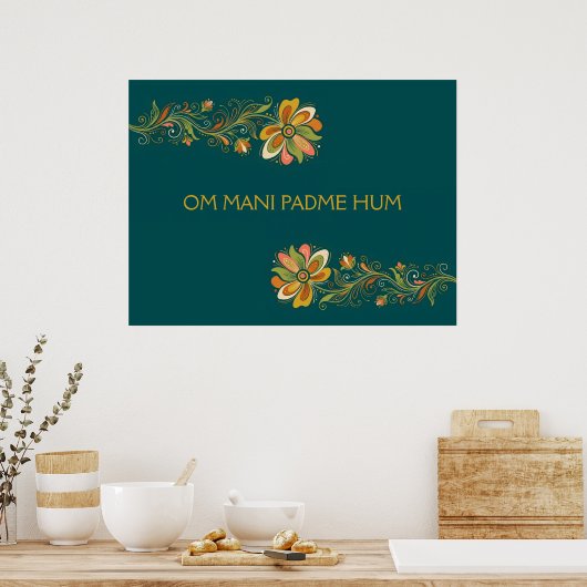 Retro Flower Power Ranken Rand 1 + uw tekst Poster (Keuken)