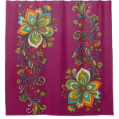 Retro Flower Power Ranken Rand 2 Douchegordijn (Voorkant)