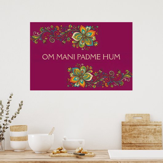 Retro Flower Power Ranken Rand 2 + uw tekst Poster (Keuken)