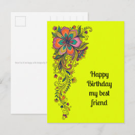 Retro Flower Power Ranken Rand 6 + jouw tekst Briefkaart