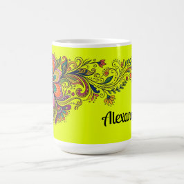 Retro Flower Power Ranken Rand 6 + jouw tekst Koffiemok
