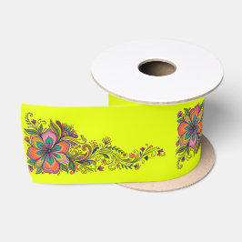 Retro Flower Power Ranken Rand 6 Satijnen Lint