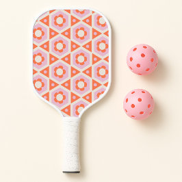 Retro Flower Power Roze & Sinaasappel Geometrisch Pickleball Paddle