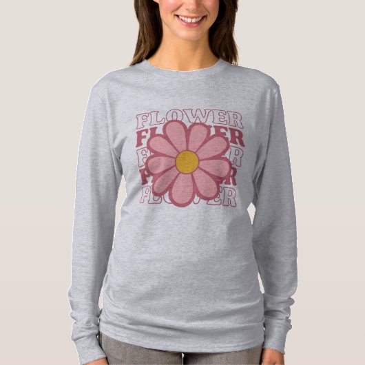 Retro Flower Power T-shirt –  Roze Daisy (Voorkant)