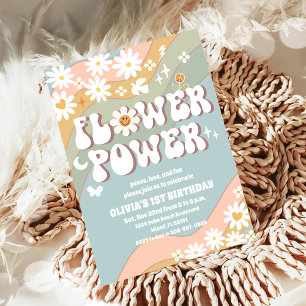 Retro Flower Power Verjaardagsuitnodiging Kaart