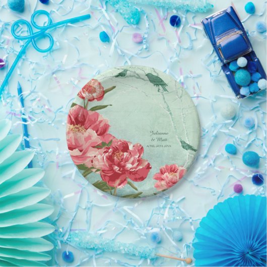  Retro Flower Reception Dinnerware Peony Papieren Bordje (Feest)