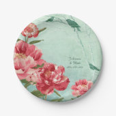 Retro Flower Reception Dinnerware Peony Papieren Bordje (Voorkant)