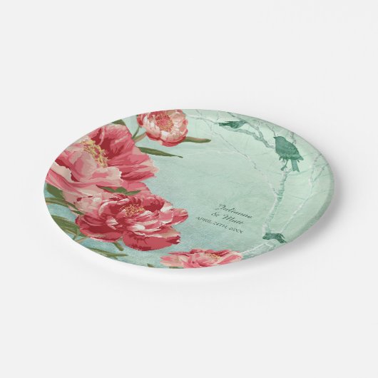 Retro Flower Reception Dinnerware Peony Papieren Bordje (Gekanteld)