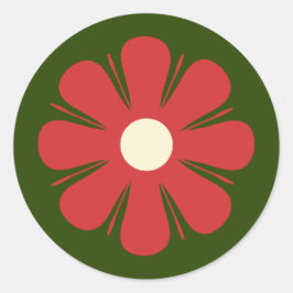 Retro Flower Simple Kerstrode groene crème Ronde Sticker