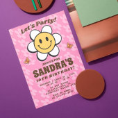 Retro Flower Smile bewerkbare uitnodiging