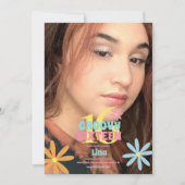 Retro Flower Sweet 16 Birthday Party Photo Kaart (Voorkant)