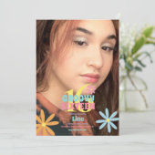 Retro Flower Sweet 16 Birthday Party Photo Kaart (Staand voorkant)