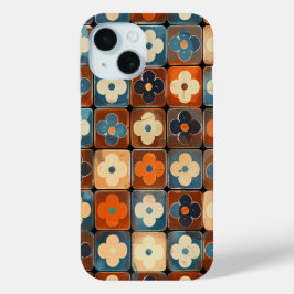 Retro Flower Tegel Pattern Telefoonhoesje iPhone 15 Case
