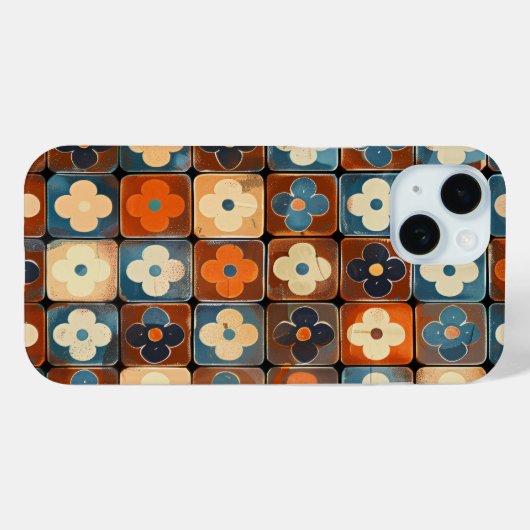 Retro Flower Tegel Pattern Telefoonhoesje Case-Mate iPhone Case (Achterkant (horizontaal))
