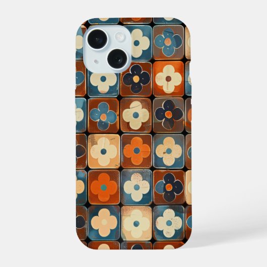 Retro Flower Tegel Pattern Telefoonhoesje iPhone 15 Case (Achterkant)