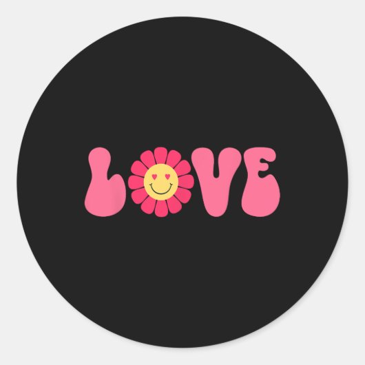 Retro Flower Valentijn Love Ronde Sticker (Voorkant)