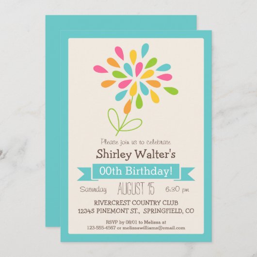 Retro Flower Volwassen Verjaardagsfeest Kaart (Voorkant / Achterkant)