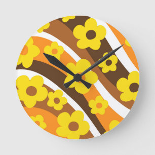Retro Flower Wave #1 #retro #decor #art Ronde Klok